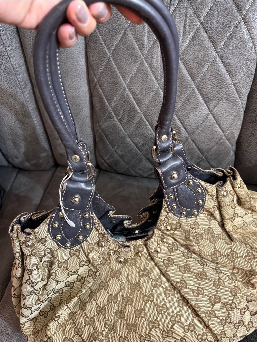 Gucci Monogram Canvas Shoulder Bag in Beige and Brown - Picture 6 of 10